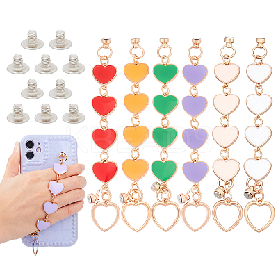 6Pcs 6 Colors Alloy Enamel Heart Link Chains for DIY Keychains MOBA-PH0001-06-1