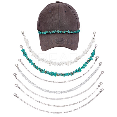 7Pcs 7 Styles Synthetic Turquoise & Glass Pearl & Brass Cap Chain AJEW-GO00036-1