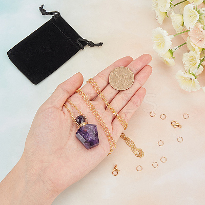 15 Piece DIY Natural Amethyst Perfume Bottle Pendant Necklaces Making Kits DIY-SC0014-86B-1