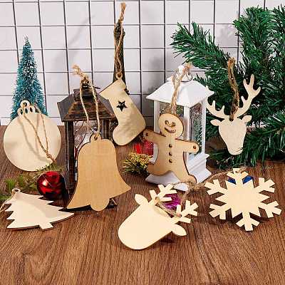8 Bag 8 Style Unfinished Natural Wood Cutouts Ornaments WOOD-SZ0001-17-1