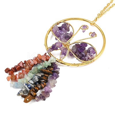 Butterfly Brass & Natural Amethyst Pendant Decorations HJEW-Z007-04G-06-1