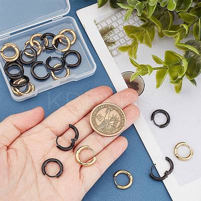 12Pair 2 Color 304 Stainless Steel Huggie Hoop Earrings EJEW-UN0032-61-1
