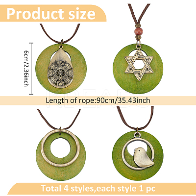 4Pcs 4 Styles Tibetan Style Alloy Pendant Necklaces Set with Faux Suede Cords NJEW-AN0001-73-1