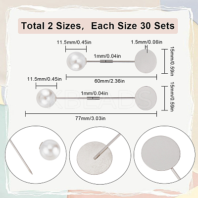 60 Sets 2 Styles Round Tray Brass Stick Lapel Pins KK-SC0004-97-1