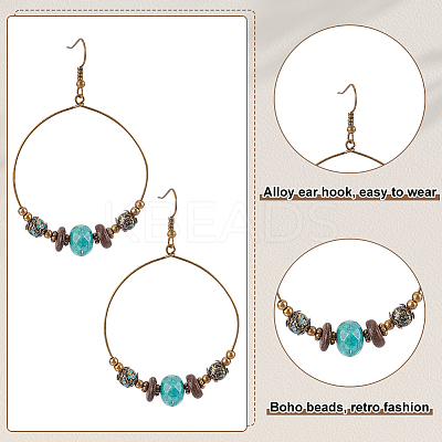 3 Pairs 3 Style Bohemia Glass & Acrylic Beaded Circle Ring Dangle Earrings EJEW-AN0002-95-1