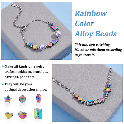 60Pcs 6 Style Rack Plating Rainbow Color Alloy Beads FIND-BC0002-74-1
