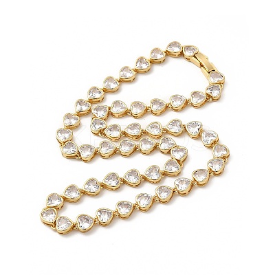 Clear Cubic Zirconia Heart Link Chain Necklace NJEW-E074-06G-1