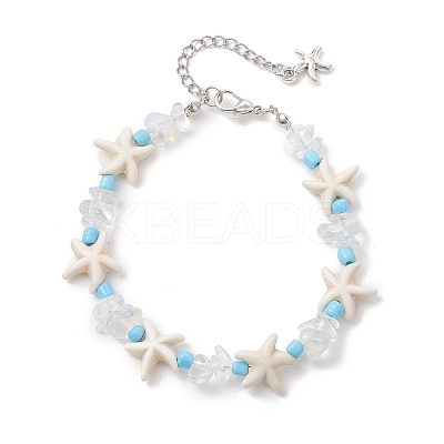 Synthetic Turquoise & Opalite & Glass Seed Bead Bracelets for Women BJEW-JB13228-1