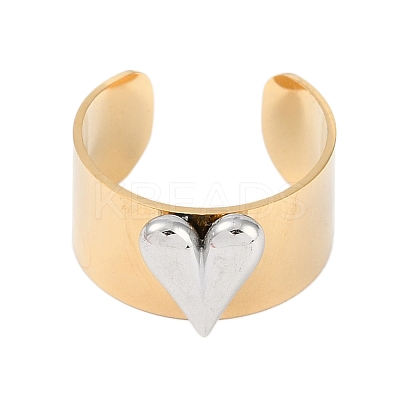 304 Stainless Steel Heart Open Cuff Rings RJEW-C095-04G-1