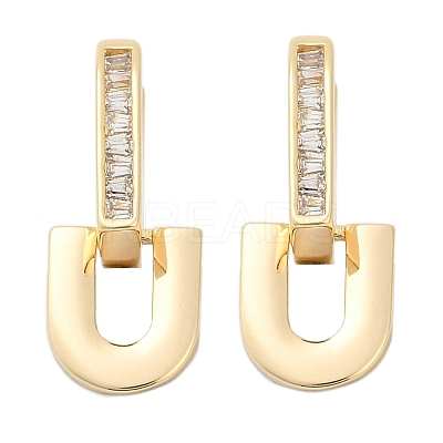 Brass Clear Cubic Zirconia U-Shaped Hoop Earrings EJEW-Q016-20G-1