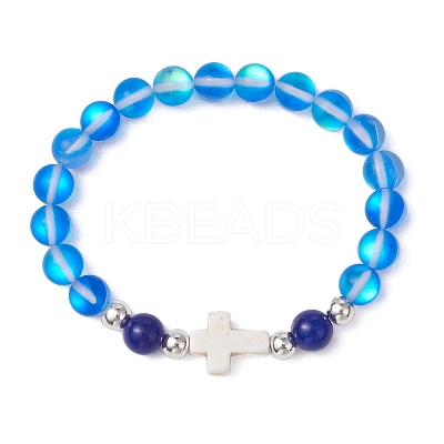 Synthetic Moonstone Beads Stretch Bracelets for Women Men BJEW-JB11376-1