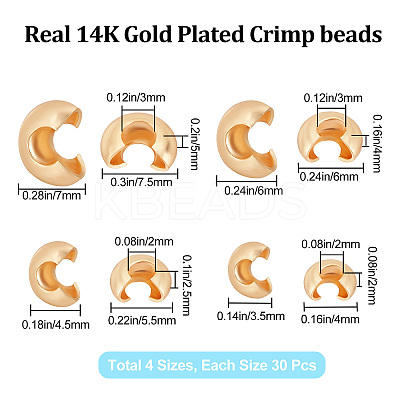 120Pcs 4 Style Brass Crimp Beads Covers KK-BBC0004-51-1