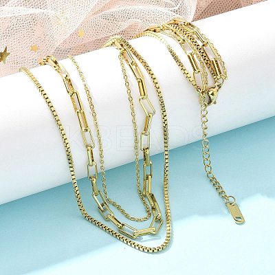 304 Stainless Steel 3 Layer Necklaces for Women NJEW-C084-03G-1