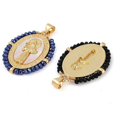 Rack Plating Brass Pave Shell Religion Saint Pendants KK-U032-01G-A-1