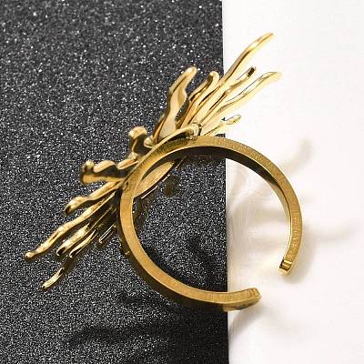 304 Stainless Steel Open Cuff Ring for Women LS-RJEW-B109-01G-04-1