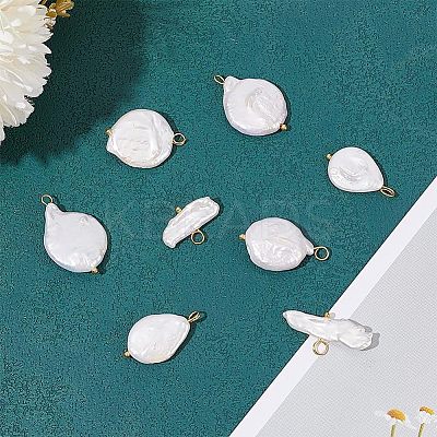 8Pcs 4 Styles Baroque Natural Keshi Pearl Pendants PALLOY-AB00030-1