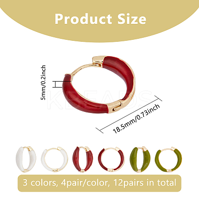12Pair 3 Colors Alloy Enamel Huggie Hoop Earrings for Women EJEW-DC0001-35-1