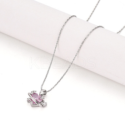 Brass Cubic Zirconia Heart Planet Pendant 304 Stainless Steel Chain Necklaces NJEW-T018-06P-1