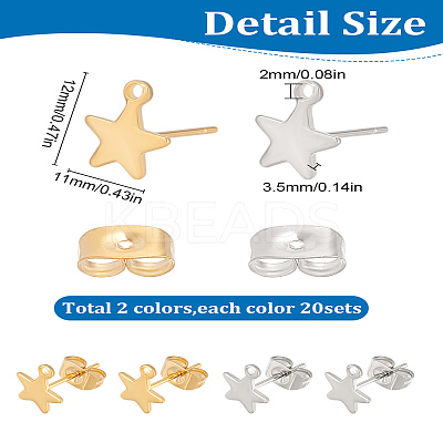 40Pcs 2 Colors 304 Stainless Steel Stud Earring Findings STAS-LP0002-09-1