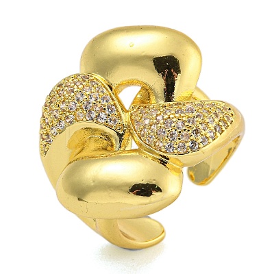 Rack Plating Brass Micro Pave Cubic Zirconia Cuff Rings for Women RJEW-I107-12G-1