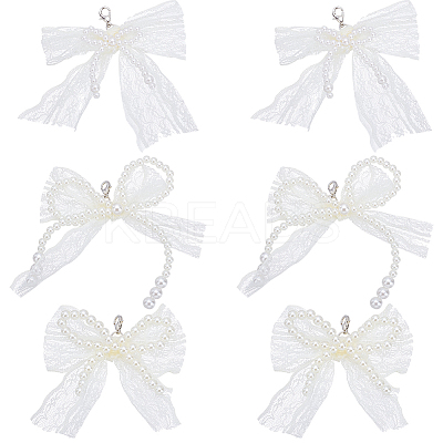6Pcs 3 Styles Bowknot Resin Imitation Pearl Shoe Charms FIND-WR0011-81A-1