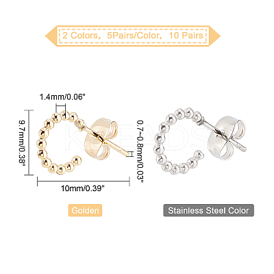 10 Pairs 2 Style 304 Stainless Steel Half Hoop Earrings EJEW-DC0001-02-1