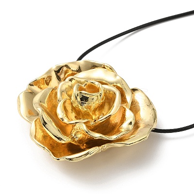 Zinc Alloy Rose Flower Pendant Necklace with Leather Cords LS-NJEW-D044-01KCG-1