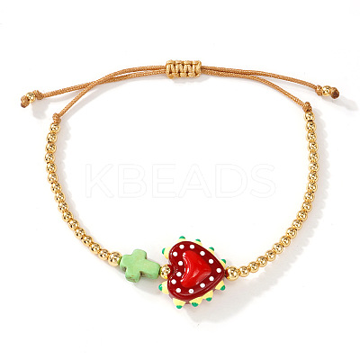 Heart Handmade Lampwork & Cross Synthetic Turquoise Bead Braided Bracelets IA3546-4-1