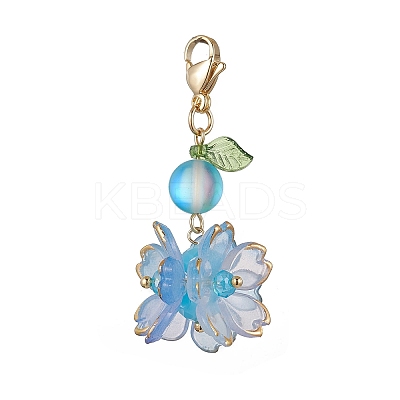 Flower Synthetic Moonstone & Glass Pendant Decorations HJEW-TA00337-02-1