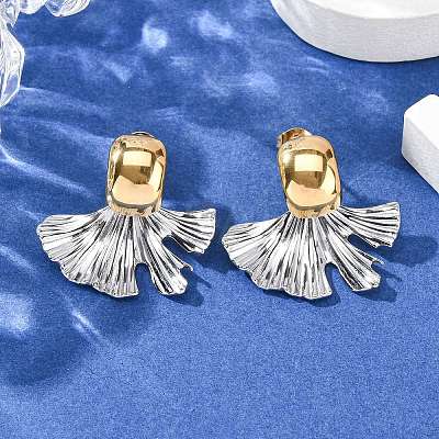 304 Stainless Steel Two Tone Stud Earrings for Women EJEW-A136-01C-GP-1