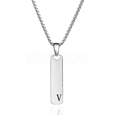 304 Stainless Steel Rectangle with Letter Pendant Box Chain Necklaces FS-WGD7C78-22-1