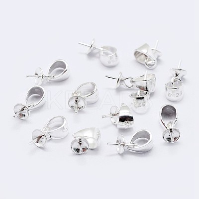 925 Sterling Silver Cup Pearl Bail Pin Pendants STER-F036-07S-3mm-1