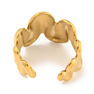 Ion Plating(IP) Wave 304 Stainless Steel Open Cuff Finger Rings for Women RJEW-P114-01G-1