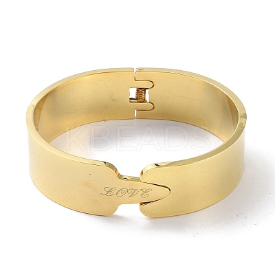 PVD Vacuum Plating Word Love 304 Stainless Steel wide Hinged Bangles BJEW-G700-05G-1