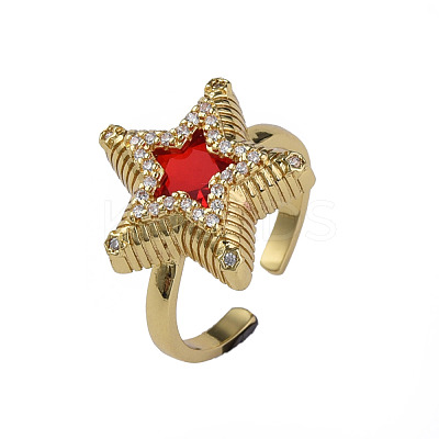 Cubic Zirconia Star Open Cuff Ring RJEW-N035-126C-1