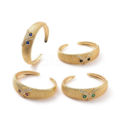 Cubic Zirconia Owl Open Cuff Bangle BJEW-F445-05G-1