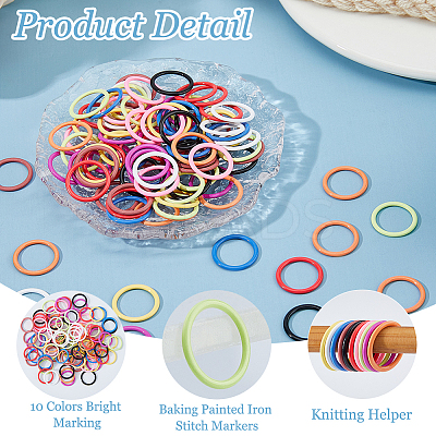100Pcs 10 Colors Baking Paint Iron Stitch Markers Rings IFIN-HS0001-04-1