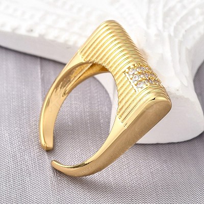 Brass Micro Pave Cubic Zirconia Adjustable Open Cuff Rings for Women RJEW-K292-10G-1