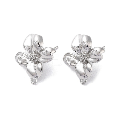 Brass Micro Pave Cubic Zirconia Stud Earring Findings KK-E107-19P-1