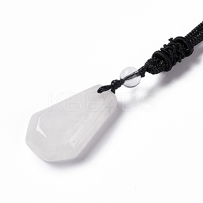 Natural Quartz Crystal Hexagon Pendant Necklace with Nylon Cord NJEW-G094-A07-1