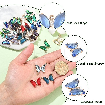 12Pcs Brass Pave Faceted Glass Connector Charms FIND-YW0007-50-1