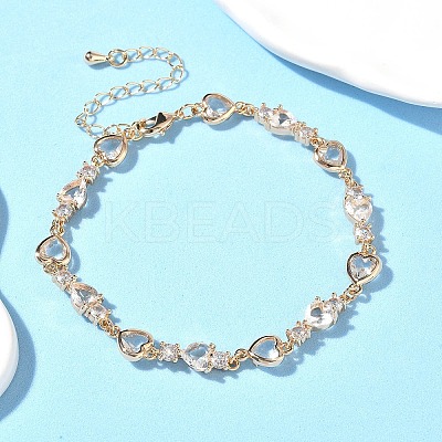 Cubic Zirconia Heart Link Bracelets BJEW-L711-02G-09-1