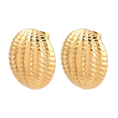 304 Stainless Steel Textured Oval Stud Earrings EJEW-I320-21G-04-1