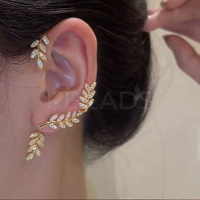 Leaf Crystal Rhinestone Alloy Ear Cuffs with Piercing EJEW-I262-02KCG-1