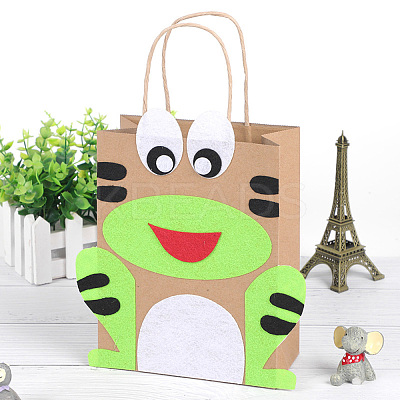 DIY Rectangle with Frog Pattern Kraft Paper Bag Making Set DIY-F079-03-1