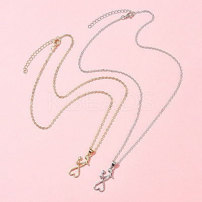2Pcs 2 Colors Mom Daughter Hand in Hand Family Heart Alloy Pendant Necklaces NJEW-FS0001-10B-1