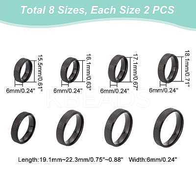 16Pcs 8 Size 201 Stainless Steel Textured Plain Band Rings Set for Women RJEW-UN0002-77EB-1