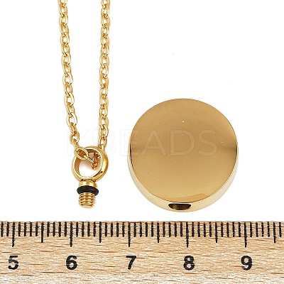 304 Stainless Steel Flat Round Pendant Pet Urn Ashes Necklaces LS-NJEW-S455-01G-1