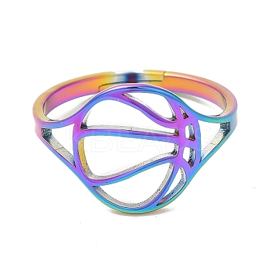 Ion Plating(IP) 304 Stainless Steel Hollow Basketball Adjustable Ring for Women RJEW-M149-28RC-1