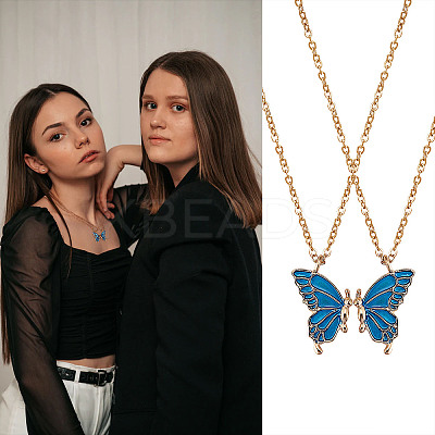 2Pcs Matching Butterfly Pendant Necklaces Set JN1033B-1-1